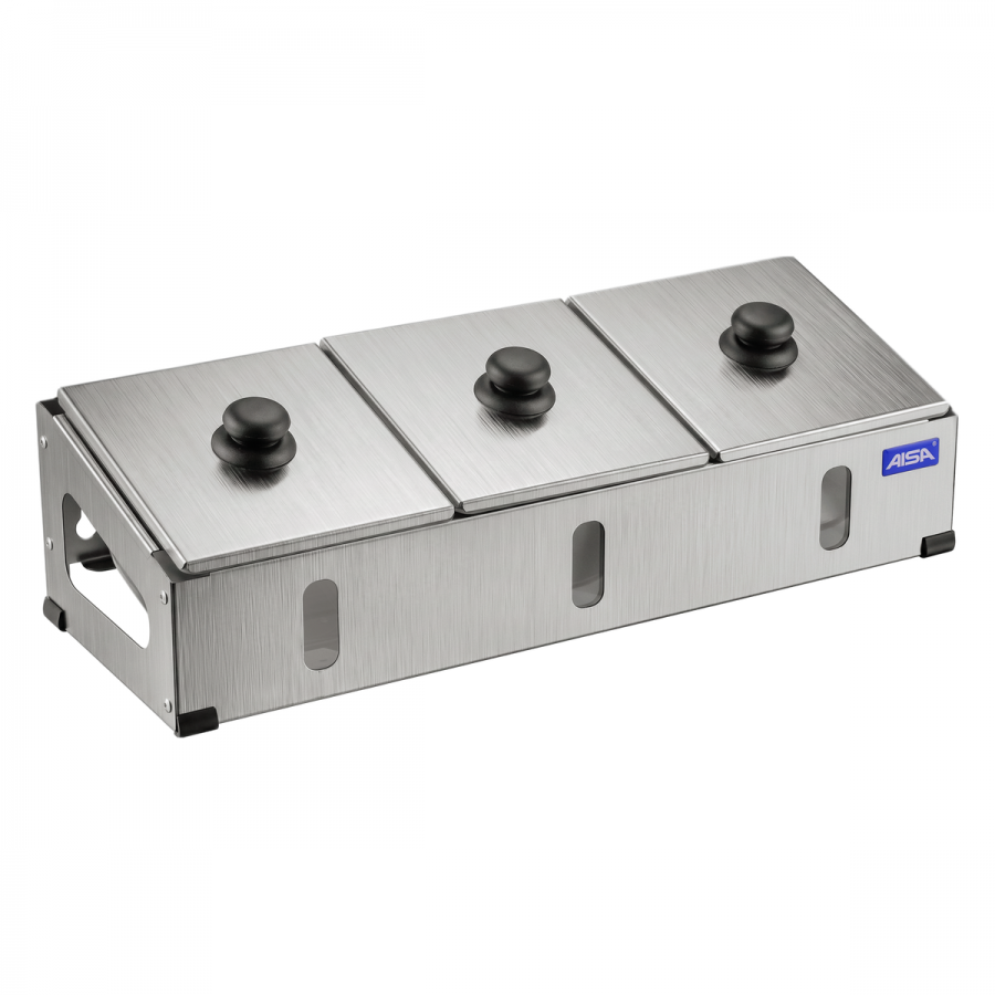Condimentadora Pizzarola Inox 3 Cubas Acrílico Tampa Individual - Aisa